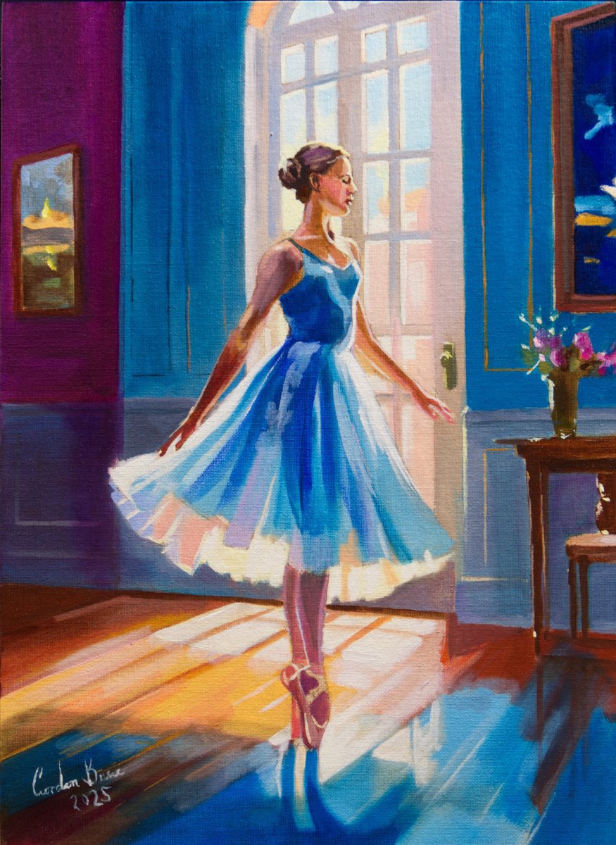 Impressionistic Portrait Oil Painting By Gordon Bruce, 12 X 16, Ballerina In Blue, Original Artwork