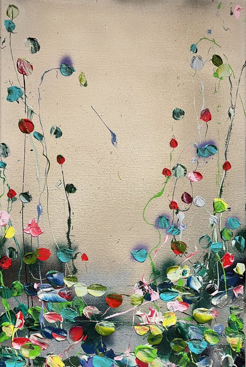 Floral abstract structure acrylic painting "Still Waters" 60x40cm by Anastassia Skopp