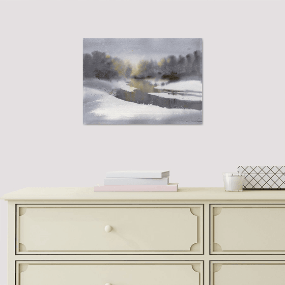 Winter Landscape painting watercolor