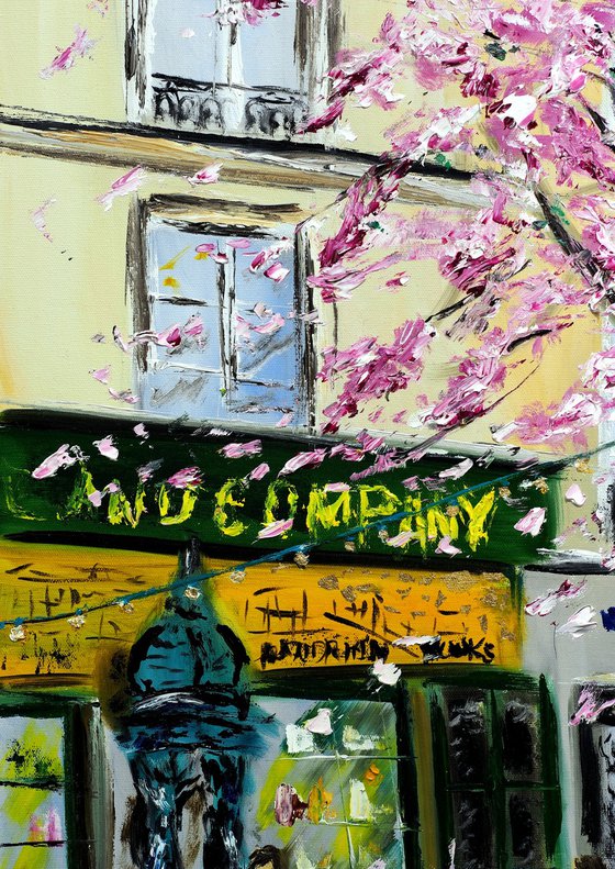 Cherry Blossoms at Shakespeare and Company, Paris - with gold embellishment