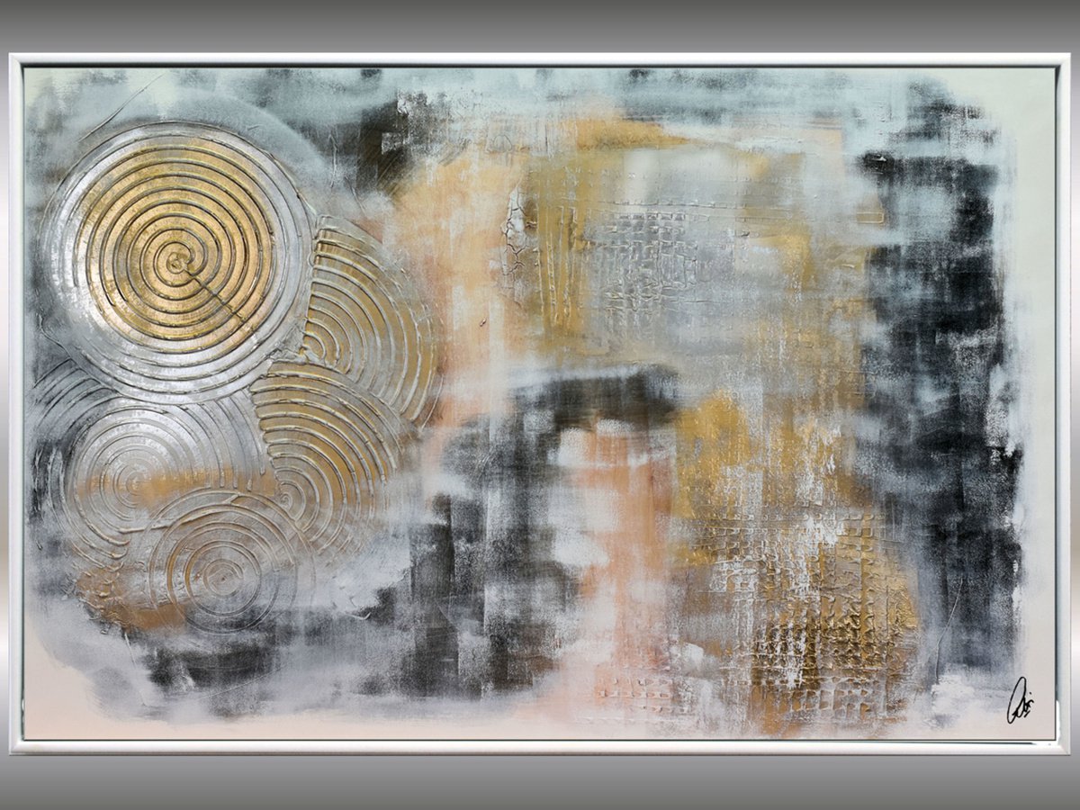Golden Wheels - Abstract Art - Acrylic Painting - Canvas Art - Framed Painting - Abstract... by Edelgard Schroer