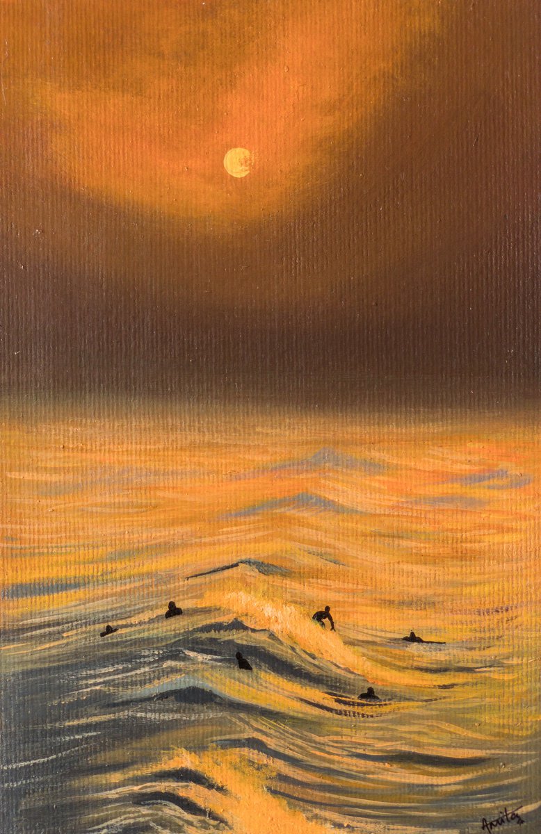  Sunset Sea With Friends By Amita Dand, 8 X 12, Artwork For Sale On Artfinder