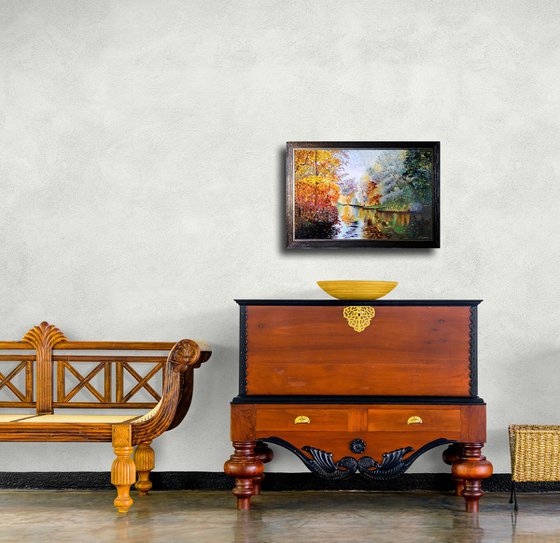 Park and pond in early autumn