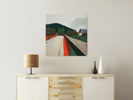 Red Bridge 30x30 inch 76x76 cm by Bo Kravchenko