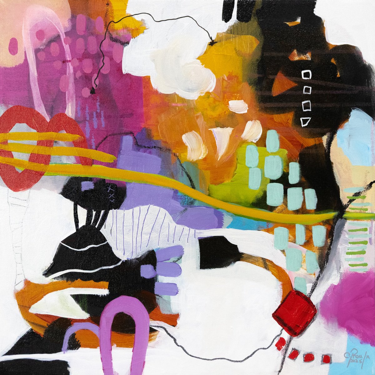 Abstract Painting By Chantal Proulx, 16 X 16, Je Passais Par Li?, Original Artwork