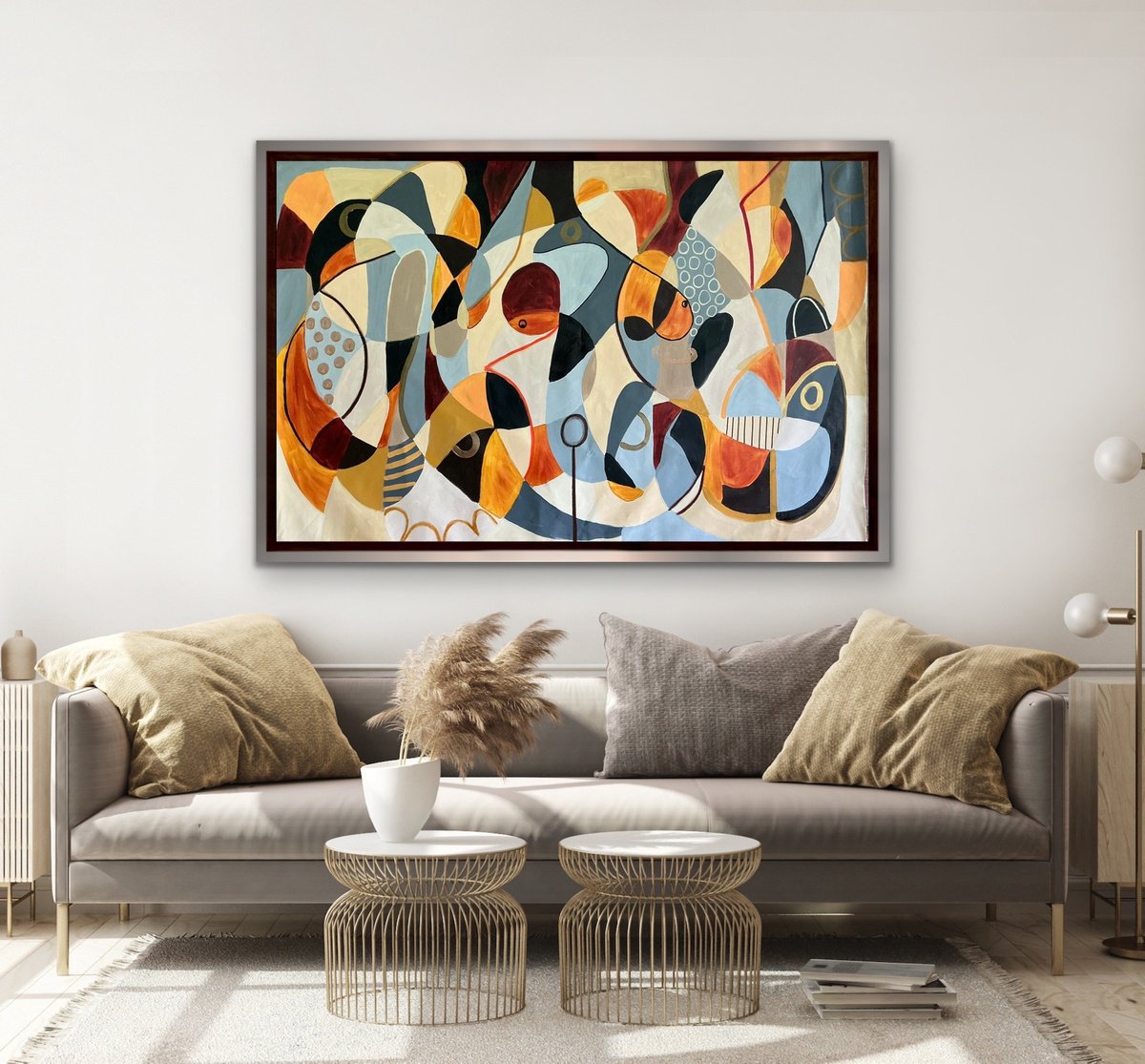 Organic Abstract Acrylic Painting By Rashna Hackett, 52 X 36", Whirlwind, Original Artwork