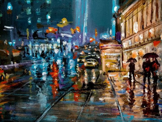 New York City walking in rain