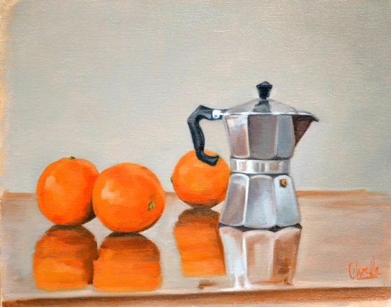 Still Life - Cafetiere and Sicilian Oranges