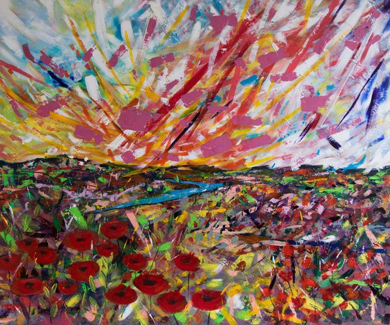 Poppies, Gypsy Calling, Large Abstract painting on canvas