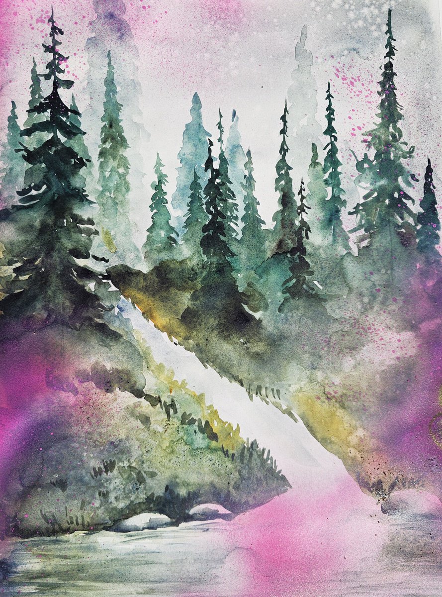 Impressionistic Landscape Watercolour By Evgenia Smirnova, 15 X 22, Silence Of Nature, Original Artwork