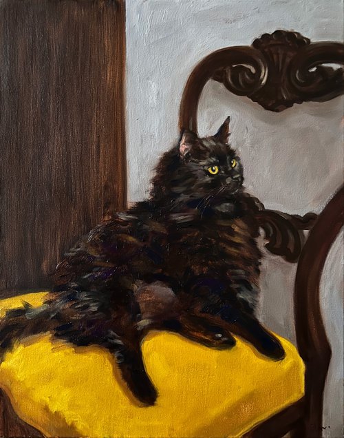 Portrait of Black Cat Michelle by Elina Arbidane