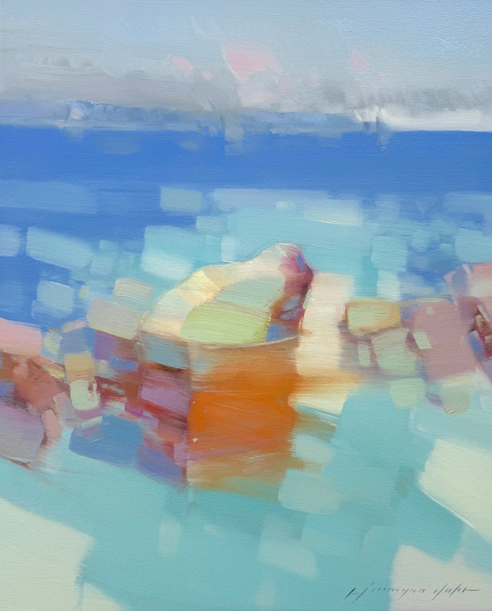 Impressionistic Landscape Oil Painting By Vahe Yeremyan, 18 X 22", Rowboat, Original Artwork