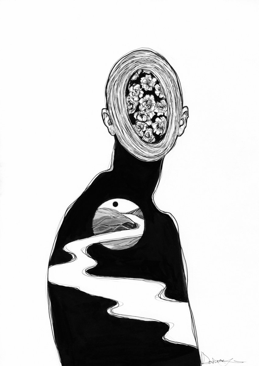 Expressive Portrait Ink Drawing By Doriana Popa, 8 X 12, Road, Original Artwork