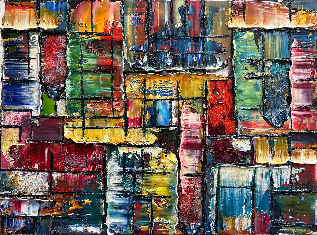 Geometric Oil Painting , Collective Insanity By Preston M. Smith (Pms), 24 X 18, Artwork For Sale On Artfinder