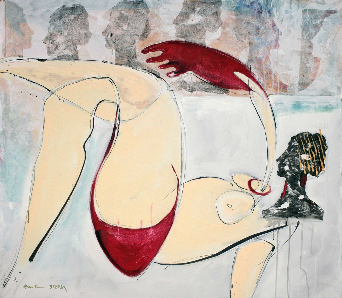 Portrait Acrylic Painting By Jiri Havlik, 45 X 39, Wonderful Summer, Original Artwork