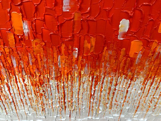 COMMISSIONED ARTWORK FOR MARK - CASCADE OF ORANGE #2 - LARGE, TEXTURED, PALETTE KNIFE ABSTRACT ART – EXPRESSIONS OF ENERGY AND LIGHT. READY TO HANG!