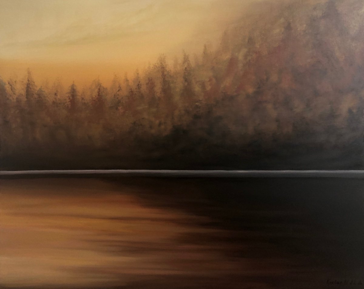 -?Golden brown autumn in Bavaria-? - minimalism abstraction sea, water, sky by Nataliia Krykun