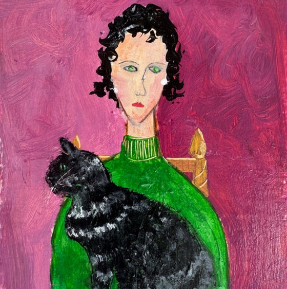 Two women portraits with cats