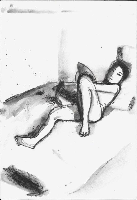 RECLINING NUDE, life drawing 16x24 cm