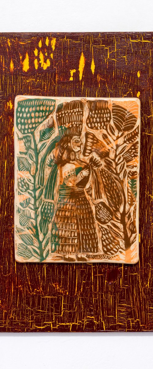 Ceramic panel "Woman" 23.5x 30x0.8 cm by Yuliia Dunaieva