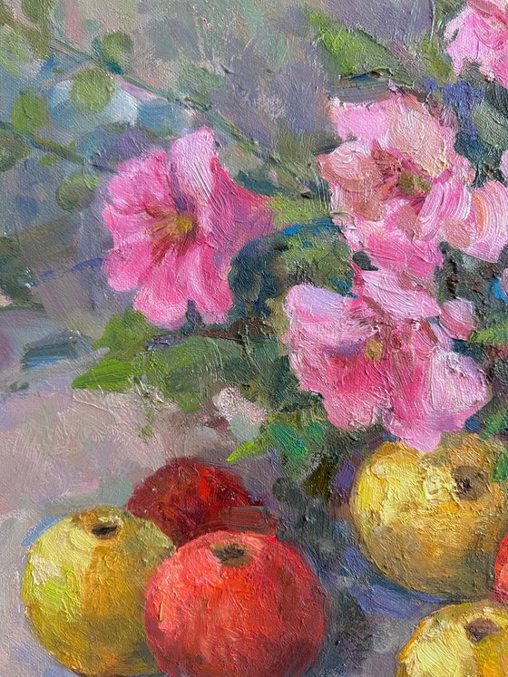 Apples and Mallow Flowers