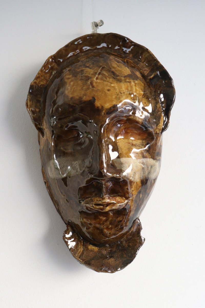 Geometric Abstract Clay Sculpture By Koen Lybaert, 7 X 11", Mask Ii, Original Artwork