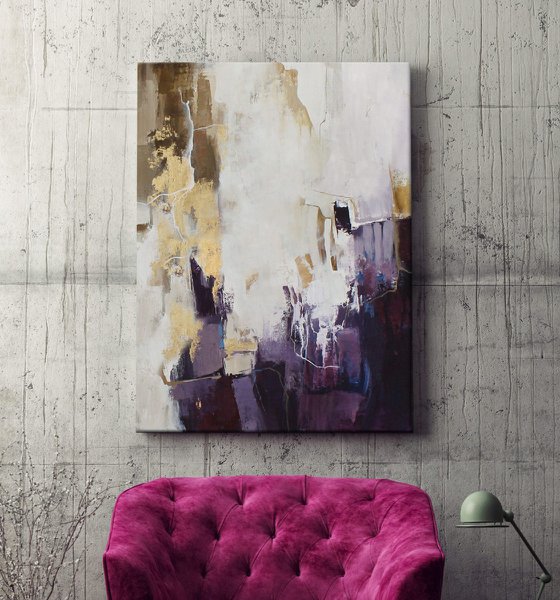 "Bloom 2" Abstract purple brown gold art