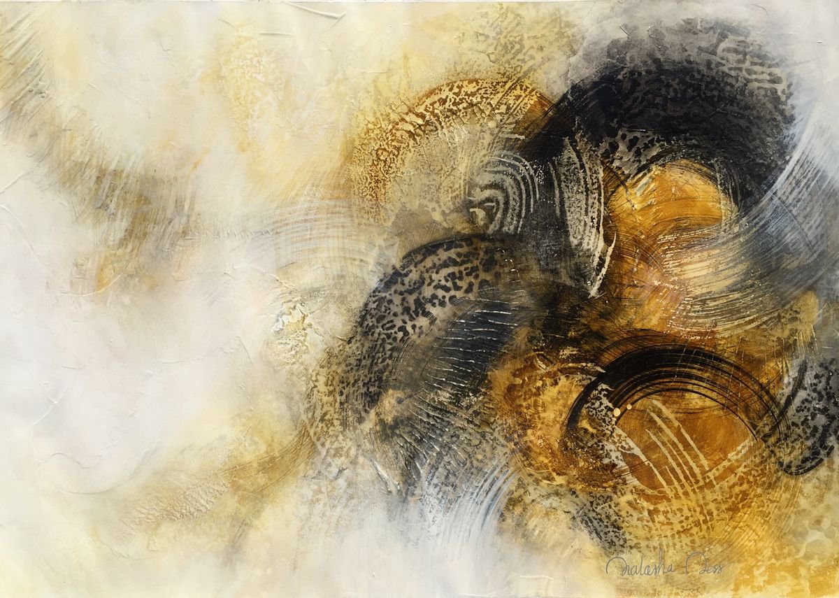 Organic Abstract Acrylic Painting By Natasha Dess, 28 X 20", Les Moulins De Mon Coeur, Original Artwork