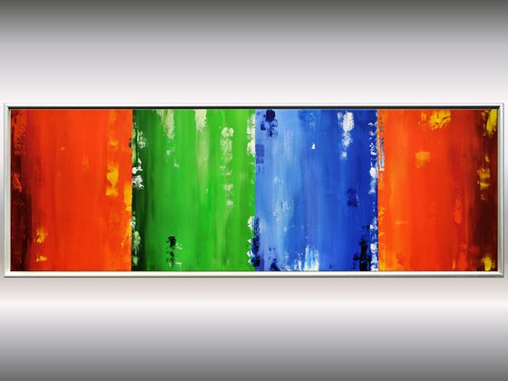 Lightlines  - abstract acrylic painting, canvas wall art, rainbow colors, framed modern art