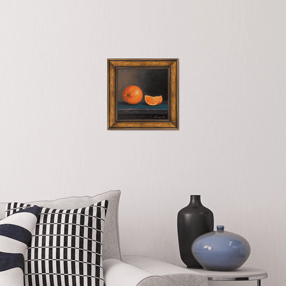 Still life - orange (25x25cm, oil on canvas, framed)