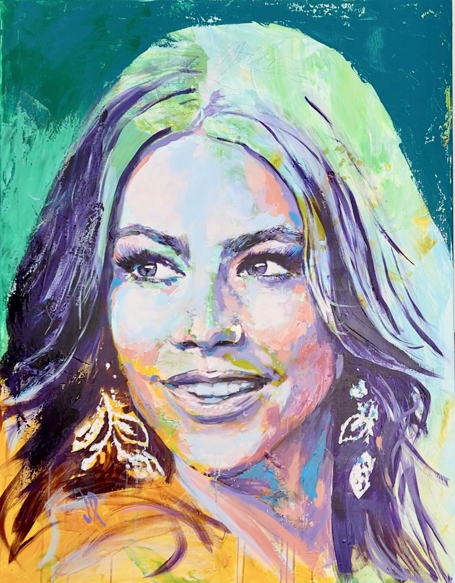 Impressionistic Portrait Acrylic Painting By Javier Pena, 35 X 46, Sofia Vergara Portrait Acrylic On Canvas 116X89Cm, Artfinder