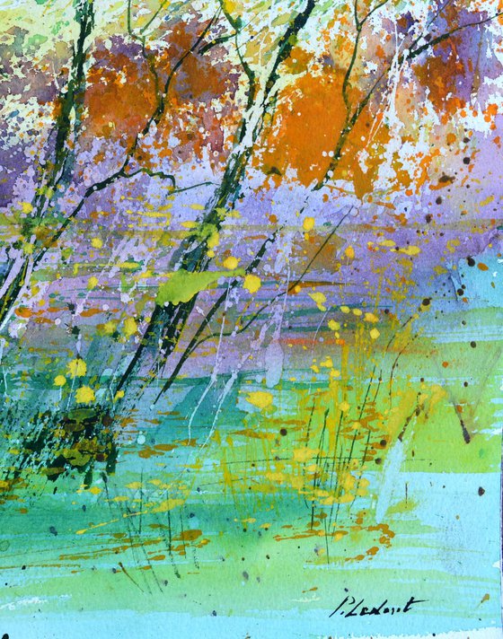 Colourful pond watercolor