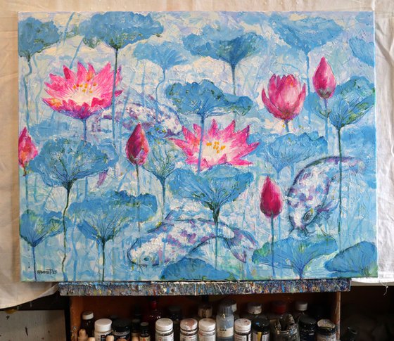 Water Lilies and Koi Fish