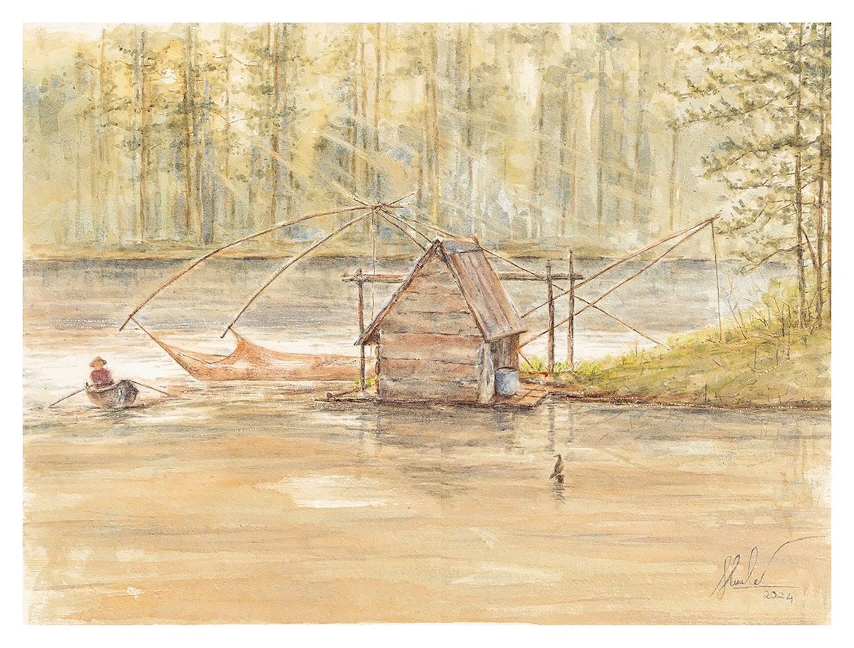 Landscape Watercolour By Hua Le, 15 X 11, Su?i Ti?a - Dalat, Original Artwork