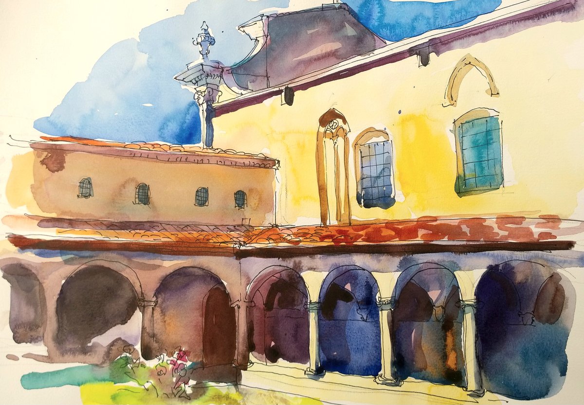 Old Monastery Florence Watercolor by Anna Silabrama