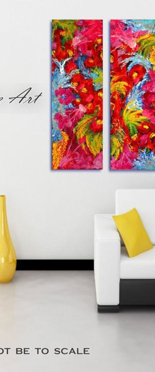Three Part Painting, Floral Abstract Art, Modern Triptych, Original Hand-painted, Rich Texture, Ready to Hang Paintings by Julia Apostolova
