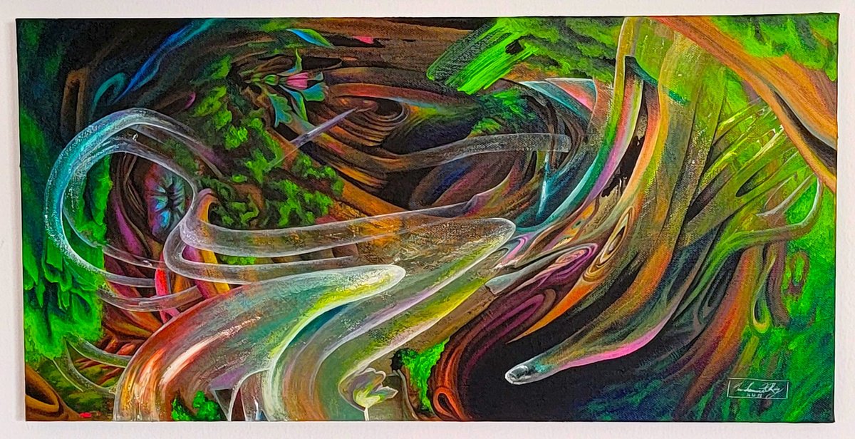 Organic Abstract Acrylic Painting By Amani Muhammad, 24 X 12, Spirit Tree, Original Artwork