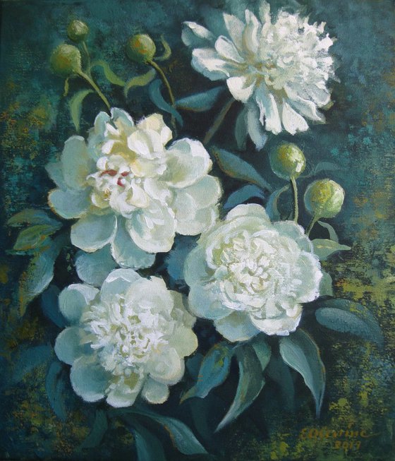 Peonies - Floral art, Acrylic, 35x40 cm
