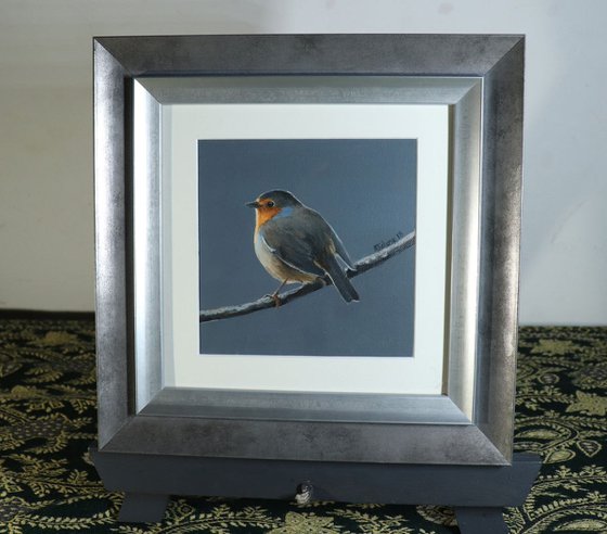 Robin at Night Time Painting Framed and Ready to Hang