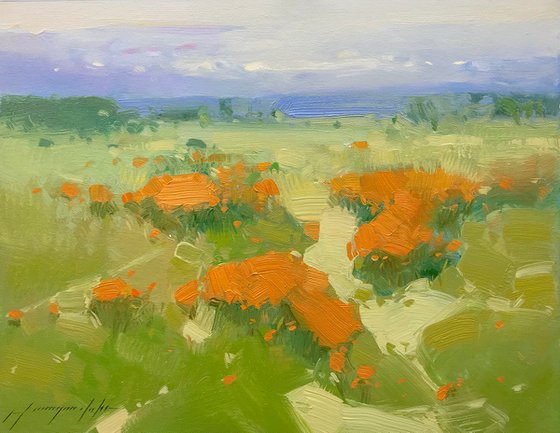 Flowers Valley, Original oil painting, Handmade artwork, One of a kind