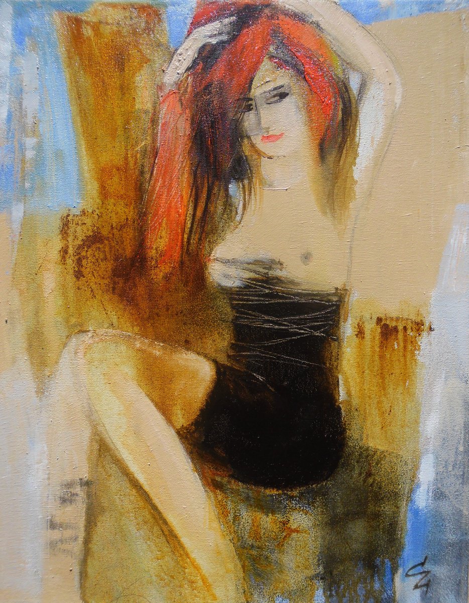 Impressionistic Portrait Oil Painting By Victoria Cozmolici, 18 X 22", Ready To Love, Original Artwork
