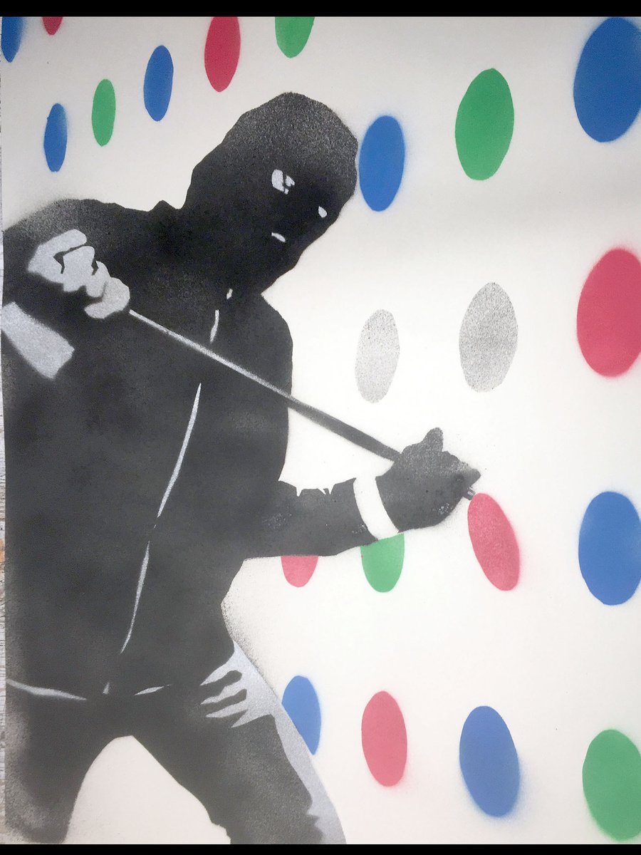 Geometric Abstract Painting By Juan Sly, 22 X 29", Damien Heist 2 (On Paper)., Original Artwork