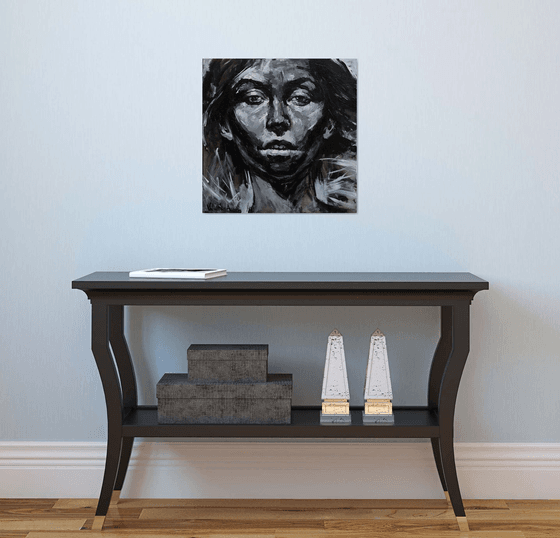 Black and white Original female portrait painting