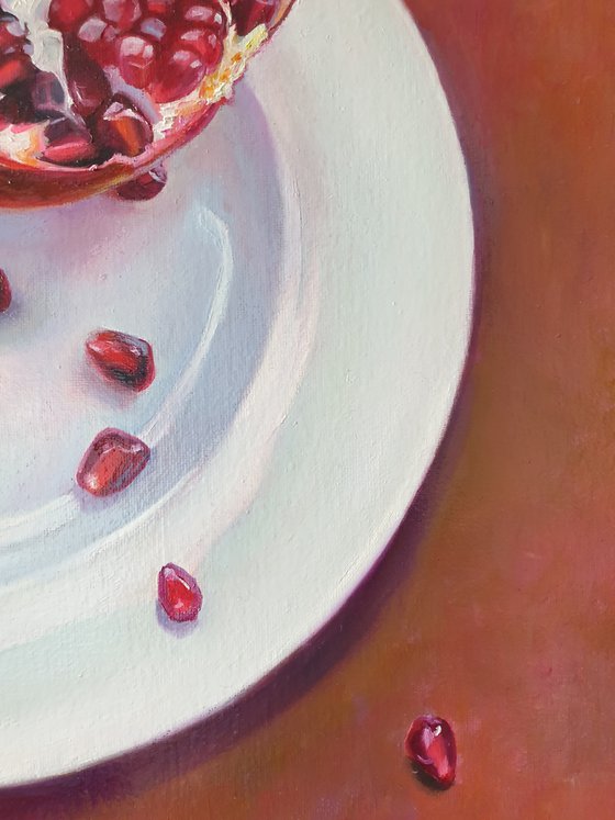 "Secret passions."  pomegranate still life  liGHt original painting  GIFT (2021)