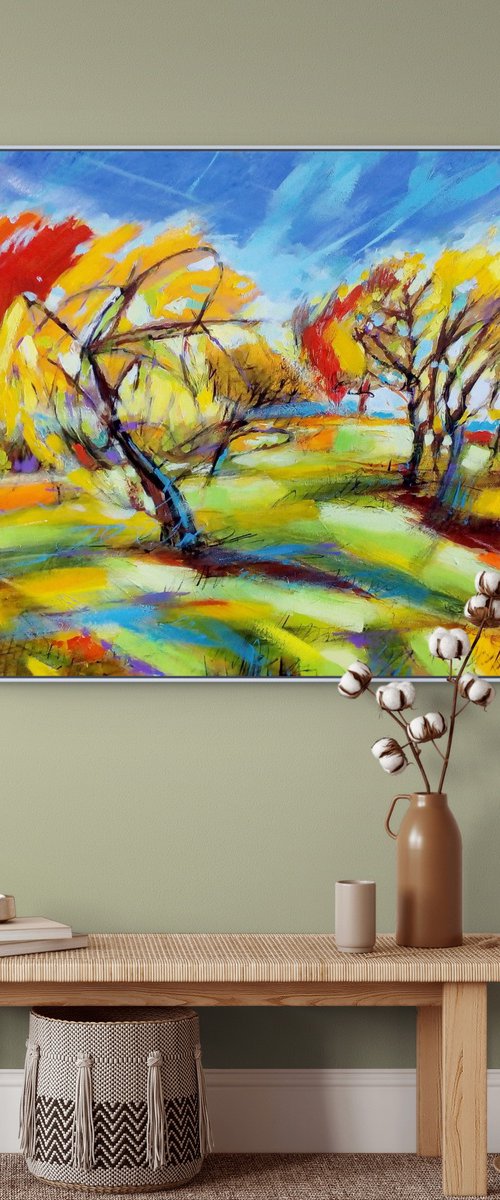 Abstract apple trees on a bright by Evgen Semenyuk