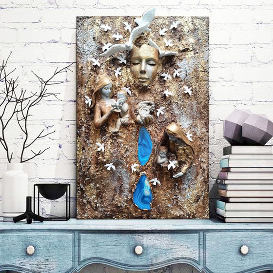 Love Tree of life. Original 3d sculptural painting with fantasy Mythology tree