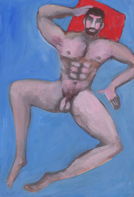 Male Nude On A Red Pillow