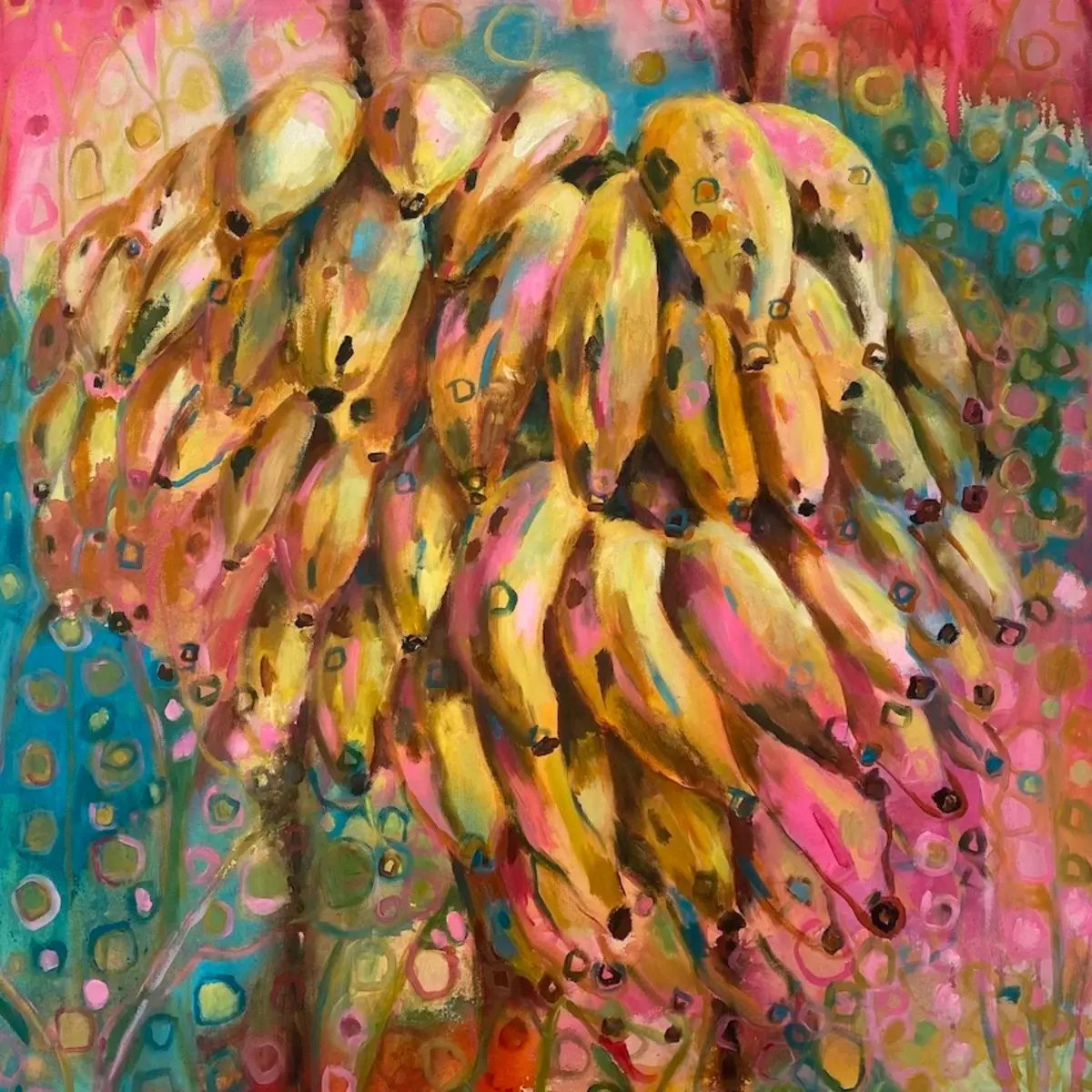 Organic Still Life Acrylic Painting By Charlotte Gerrard, 39 X 47, Goan Diamonds, Original Artwork