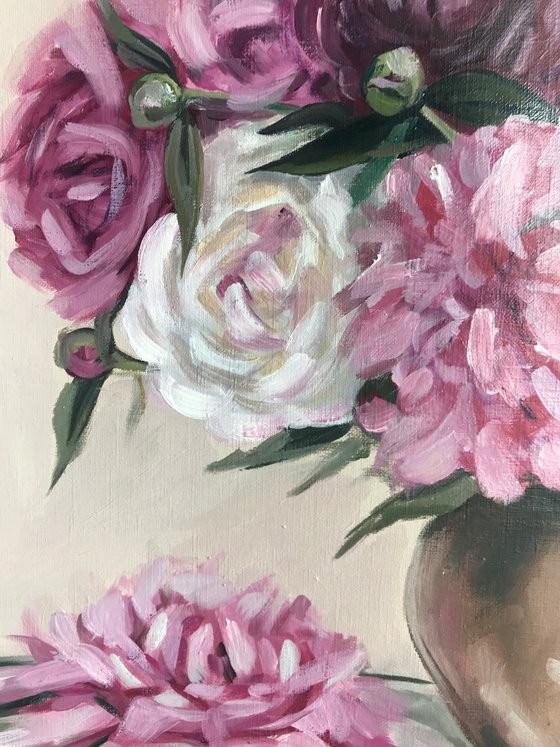 Peony oil painting original peony art 38x46 cm