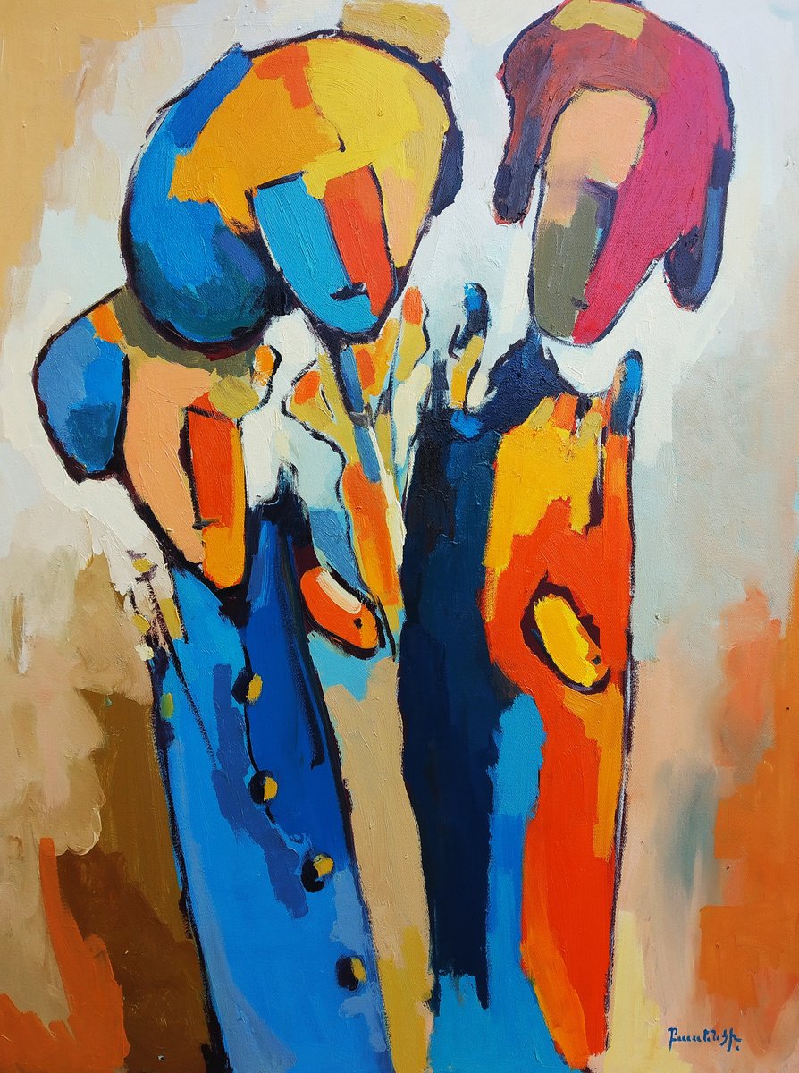 Abstract Oil Painting By Artyom Basenci, 24 X 31, Abstract - Talking (60X80Cm, Oil Painting, Ready To Hang), Original Artwork